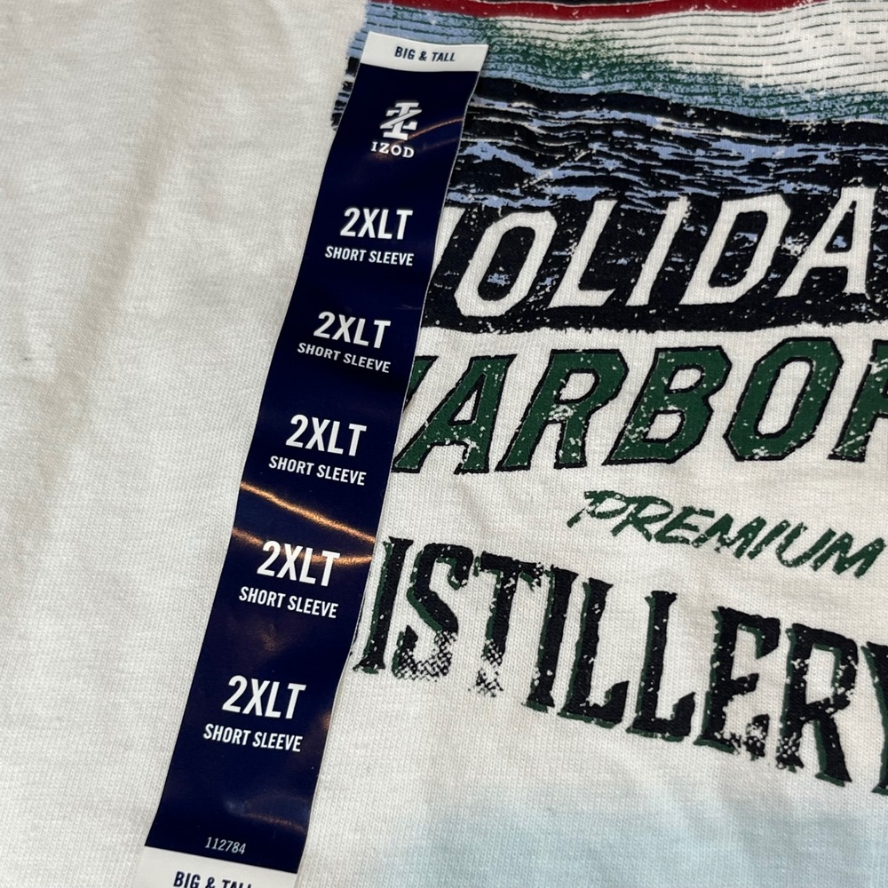 IZOD Mens Holiday Harbor Distillery Bar Graphic T-Shirt White 2XLT 46IZFHA81X102 - Picture 8 of 9